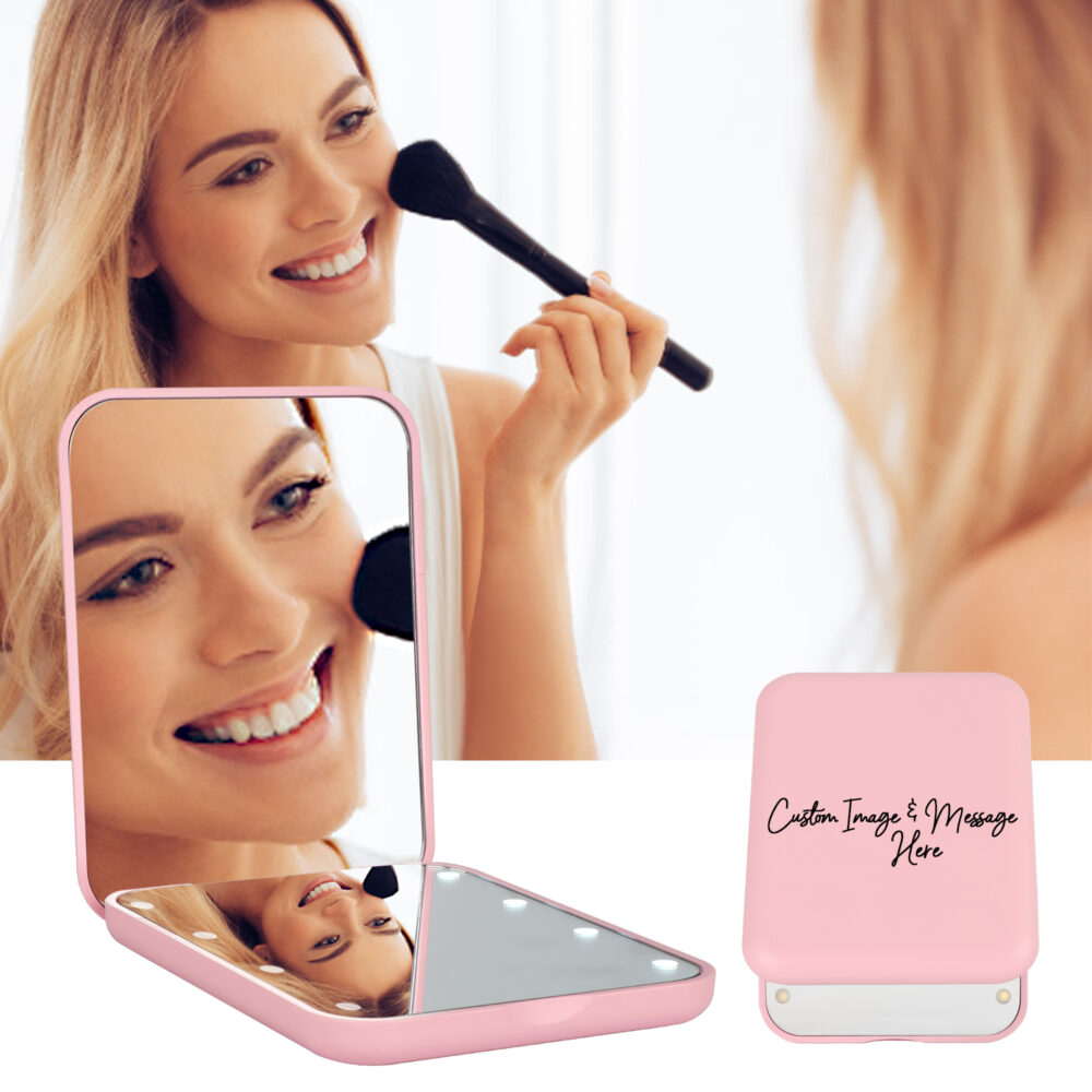 Portable Customizable LED Lighted Makeup Mirror Pink 1