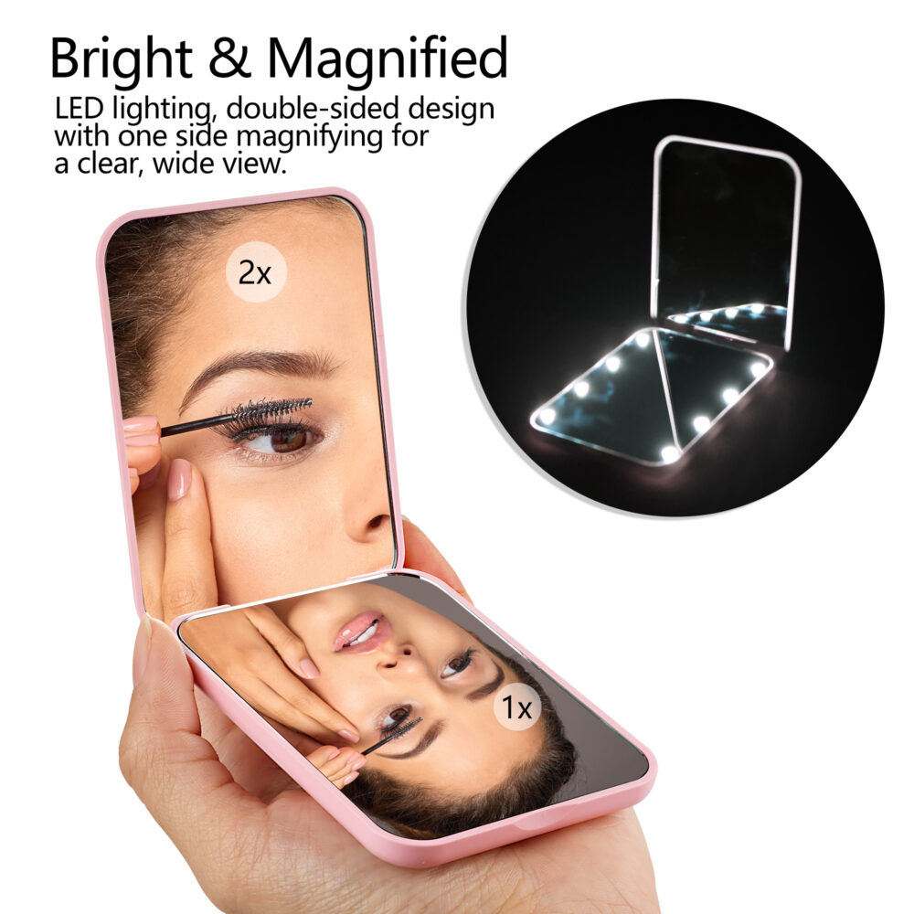 Portable Customizable LED Lighted Makeup Mirror Pink 2