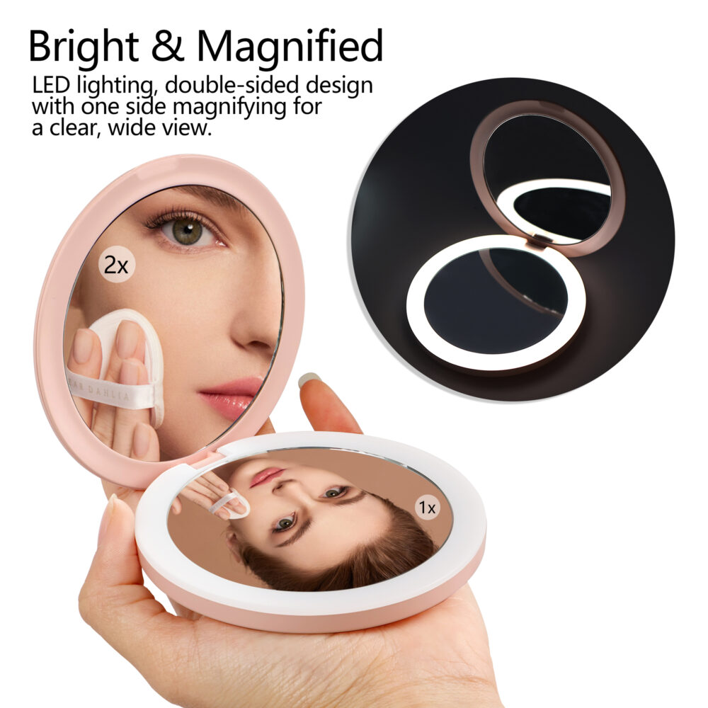 Personalized LED Makeup Mirror Rechargable Pink 3