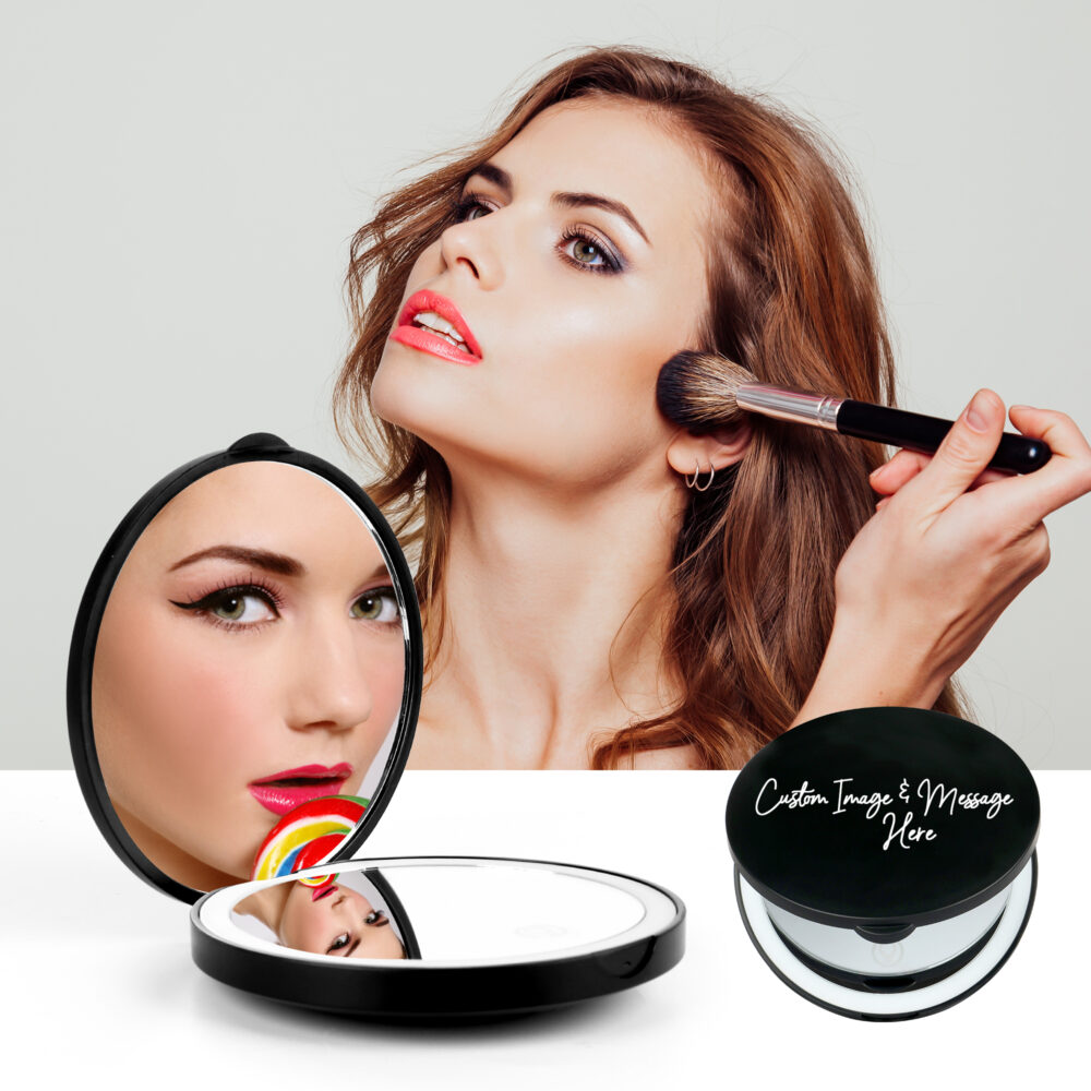 Portable Customizable LED Lighted Makeup Mirror Black 1