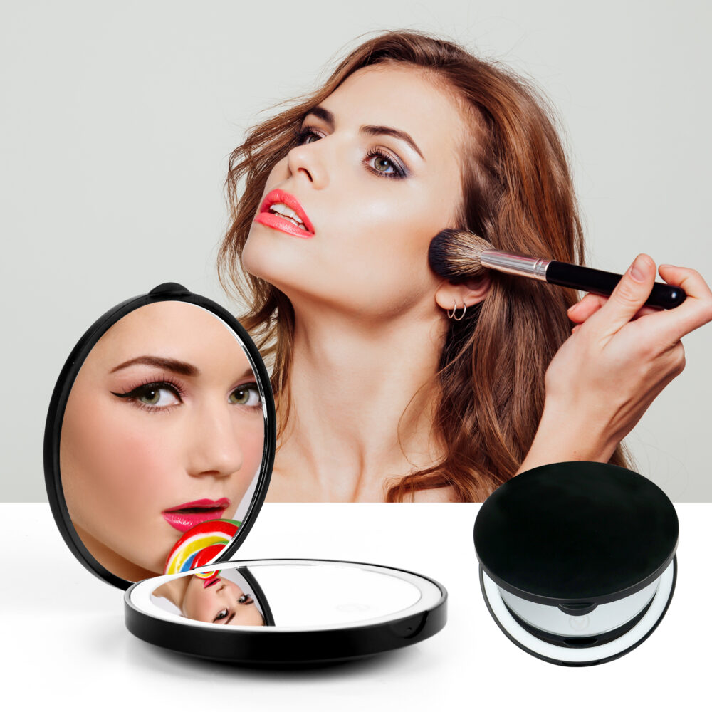 Chic LED Makeup Mirror Rechargable - Dual-Sided 1x & 2x Magnification Mirror Black 1