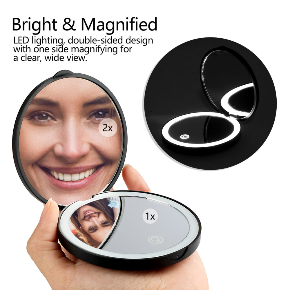 Chic LED Makeup Mirror Rechargable - Dual-Sided 1x & 2x Magnification Mirror Black 3